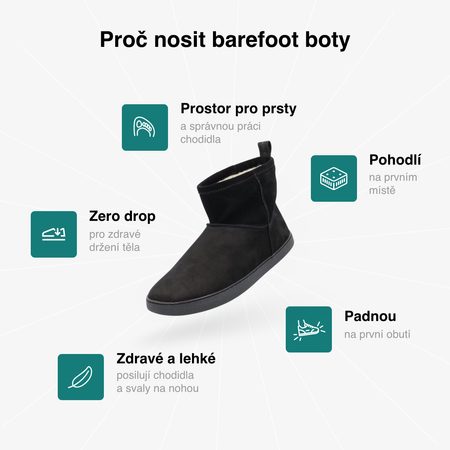 GROUNDIES® Cozy Boot Low Black női Barefoot csizma