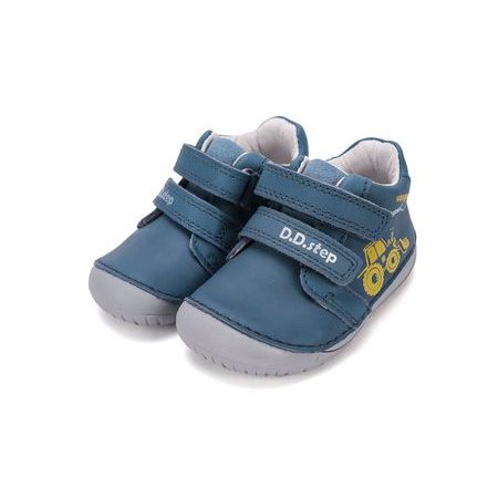 Dětské barefoot celoroční boty D.D.STEP S070-62964B modré traktor - kožená stélka