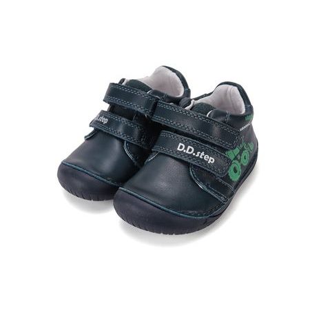 Dětské barefoot celoroční boty D.D.STEP S070-62964A tmavě modré traktor - kožená stélka