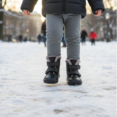 FRODDO KOTNÍKOVÉ ZIMNÍ FURRY BOOT Black | Dětské zimní zateplené barefoot boty