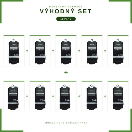 RAYVE BAREFOOT BAVLNĚNÉ PONOŽKY Černé VÝHODNÝ SET 10 KUSŮ
