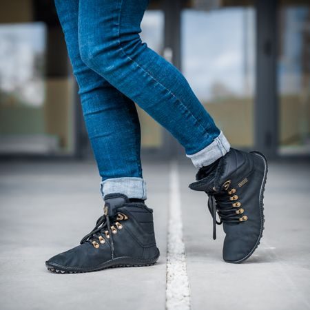 LEGUANO HUSKY Black | Kotníčkové zateplené barefoot boty
