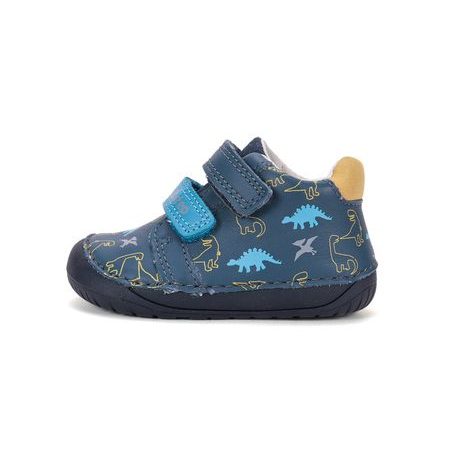 Dětské barefoot celoroční boty D.D.STEP S070-62594B modré dinosauři - boční pohled