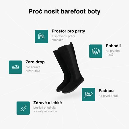 GROUNDIES® Milena 2.0 Black Damski Barefoot škornji