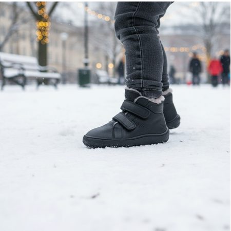 FRODDO ZIMNÍ FURRY Black | Dětské zimní zateplené barefoot boty