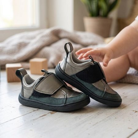 PEGRES PRVNÍ BOTIČKY SBF64 Antracit | Dětské první barefoot botičky