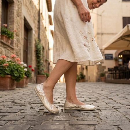 GROUNDIES® Lily 3.0 Metallic Champagne Ženske barefoot balerinke