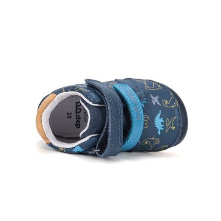 Dětské barefoot celoroční boty D.D.STEP S070-62594B modré dinosauři - pohled zepředu