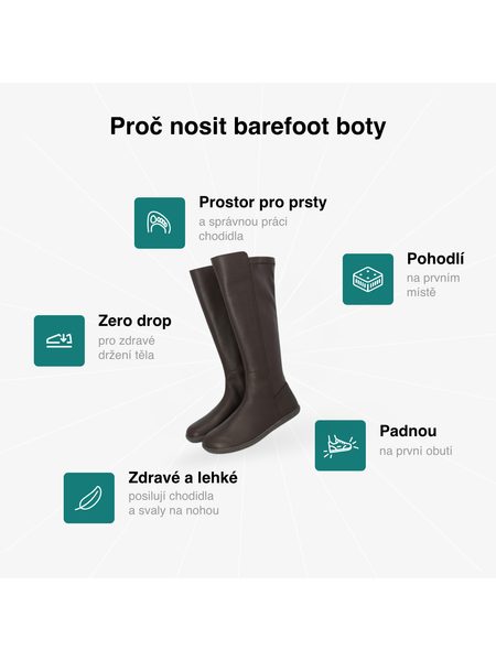 Dámské Barefoot Kozačky GROUNDIES® Mona Stretch Hnědé