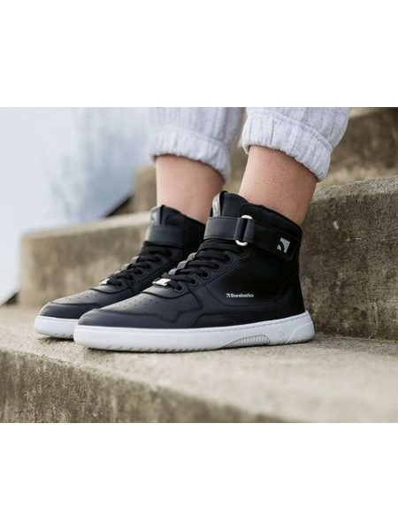 Adidași barefoot Barebarics Zing High Top negri și albi din piele
