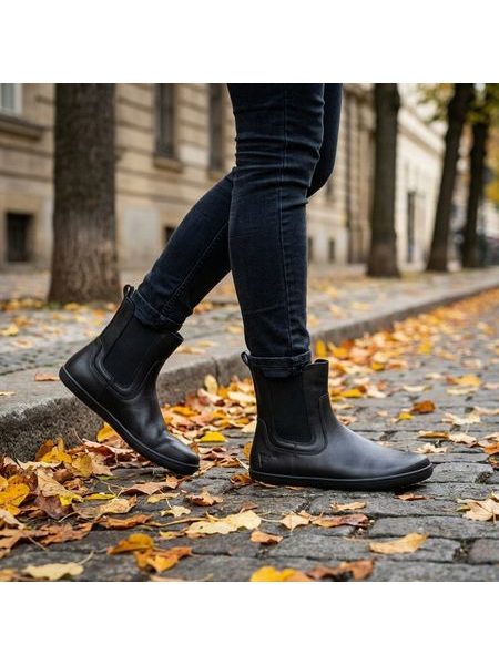 Damen-Barfuß-Chelsea-Stiefeletten ANGLES ORION Schwarz glatt