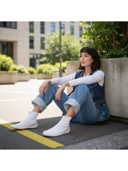 Dámské Barefoot Kotníkové Slip-On Boty GROUNDIES® Kobe Bílé