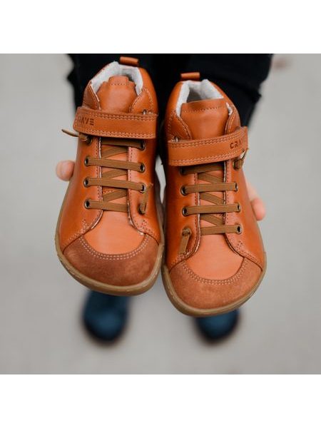 CRAVE BERGEN WINTER 2.0 Cognac | Dětské zimní zateplené barefoot boty
