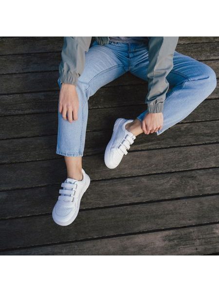Ténis barefoot Barebarics Zing Velcro branco - Pele