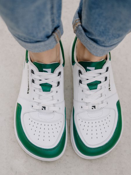Ténis barefoot Barebarics Wave branco e verde-escuro