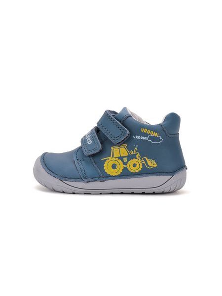 Dětské barefoot celoroční boty D.D.STEP S070-62964B modré traktor - boční pohled