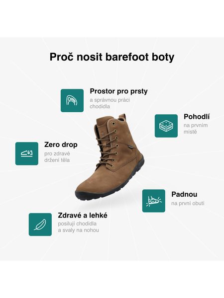 Barefoot Outdoorové Zateplené Boty GROUNDIES® Springfield Hnědé