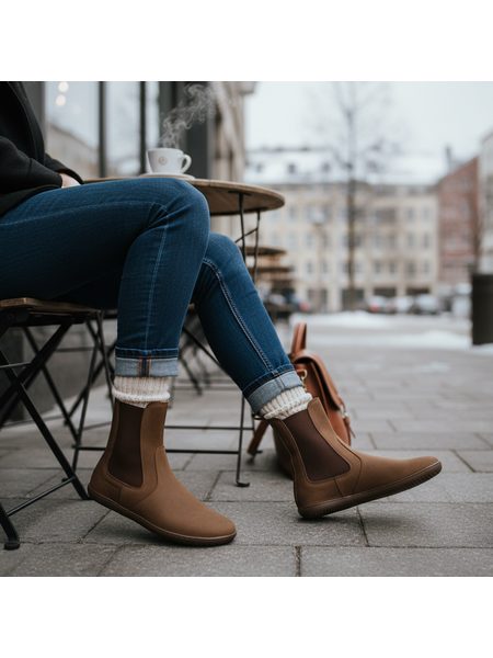 Dámské Barefoot Zateplené Chelsea GROUNDIES CAMDEN Čokoládové