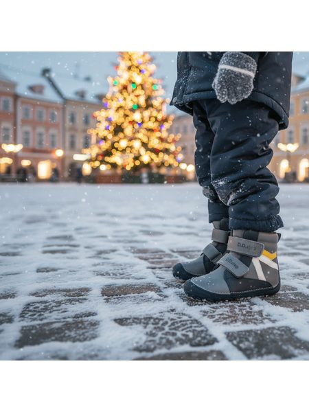 D.D.STEP W073-52306 Šedá | Dětské zimní zateplené barefoot boty