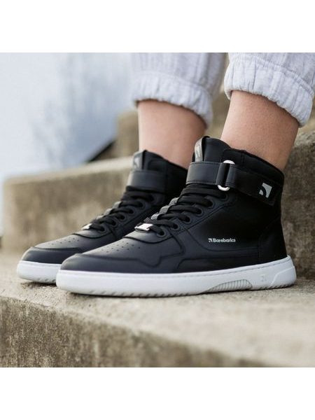 Adidași barefoot Barebarics Zing High Top negri și albi din piele