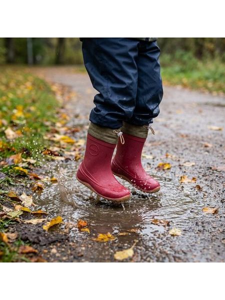 Detské zateplené barefoot gumáky RAYVE MONSOON COVER WINTER vínové