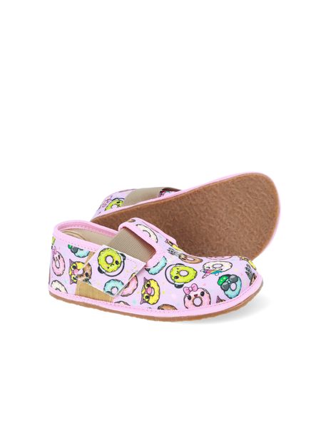 PEGRES PAPUČKY BF01 Textilní DONUT Růžová | Dětské barefoot přezůvky