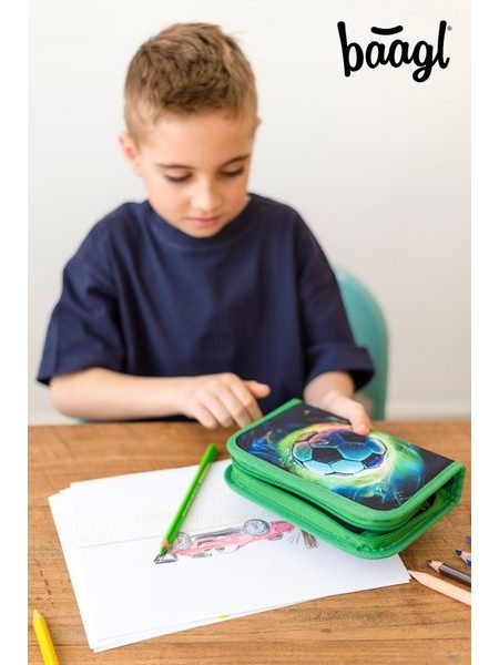BAAGL Školní penál jednopatrový Fotbalový Míč zelený