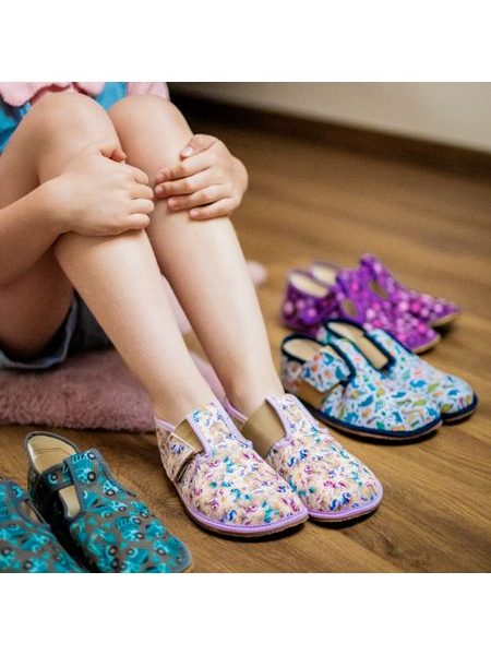 PEGRES PAPUČKY BF01 Textilní JEDNOROŽEC Fialová | Dětské barefoot přezůvky