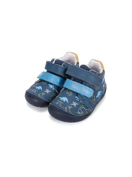 Dětské barefoot celoroční boty D.D.STEP S070-62594B modré dinosauři - kožená stélka
