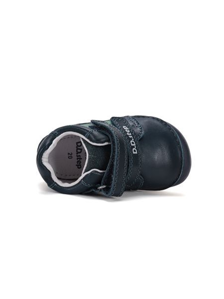 Dětské barefoot celoroční boty D.D.STEP S070-62964A tmavě modré traktor - pohled zepředu