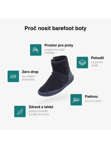 Dětské Barefoot Zimní Zateplené Válenky GROUNDIES Mini Cozy Kids Modré