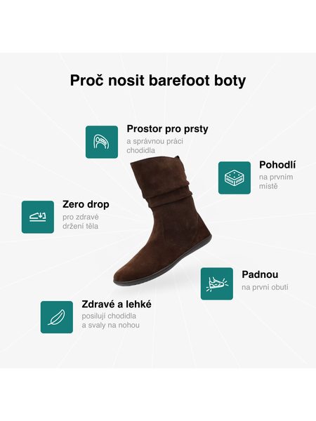 Dámské Barefoot Kozačky GROUNDIES® Odessa Tmavě Hnědé