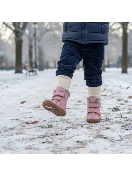 FRODDO KOTNÍKOVÉ ZIMNÍ FURRY BOOT Pink | Dětské zimní zateplené barefoot boty