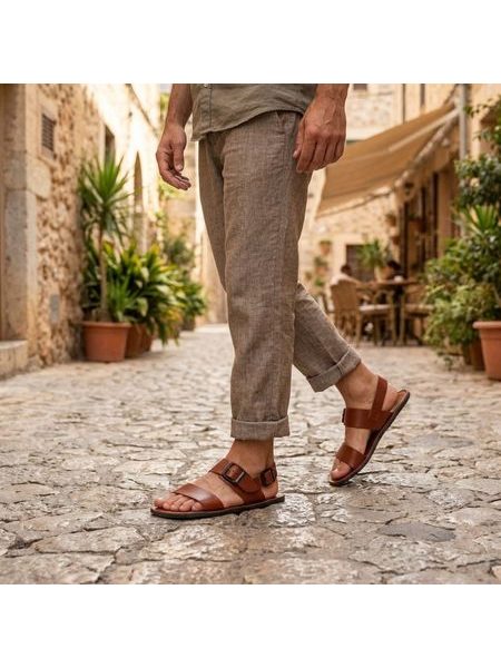 Pánské Barefoot Sandály GROUNDIES® Kos Koňakové