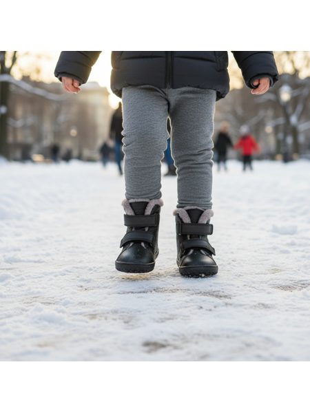 FRODDO KOTNÍKOVÉ ZIMNÍ FURRY BOOT Black | Dětské zimní zateplené barefoot boty