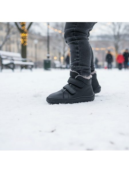 FRODDO ZIMNÍ FURRY Black | Dětské zimní zateplené barefoot boty