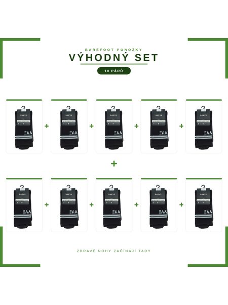 RAYVE BAREFOOT BAVLNĚNÉ PONOŽKY Černé VÝHODNÝ SET 10 KUSŮ