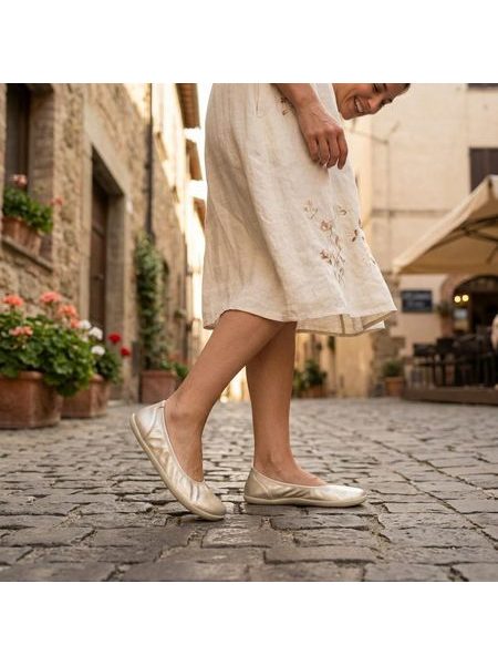 Dámské Barefoot Baleríny GROUNDIES® Lily 3.0 Metalické Champagne