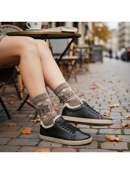 Dámské zateplené Barefoot Tenisky GROUNDIES® Universe Teddy Černé