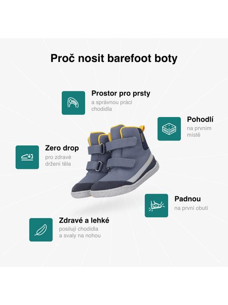 Dětské Barefoot Zateplené Kotníkové Boty GROUNDIES® Ottawa Modro Žluté