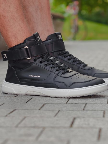Adidași barefoot Barebarics Zing High Top negri și albi din piele
