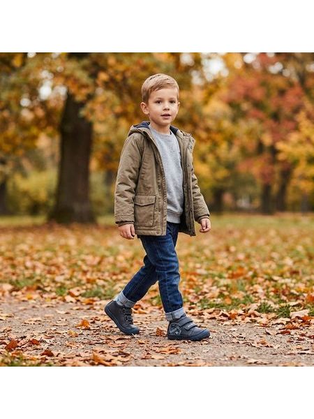 Chlapec v dětských barefoot botách D.D.STEP S073-62313A na podzimní procházce