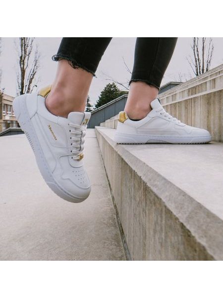 Adidași barefoot Barebarics Zing albi cu auriu - piele