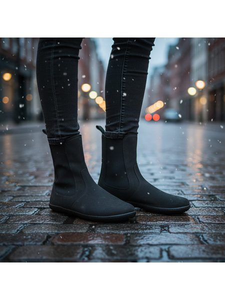 Dámské Barefoot Zateplené Chelsea GROUNDIES CAMDEN Černé Matné