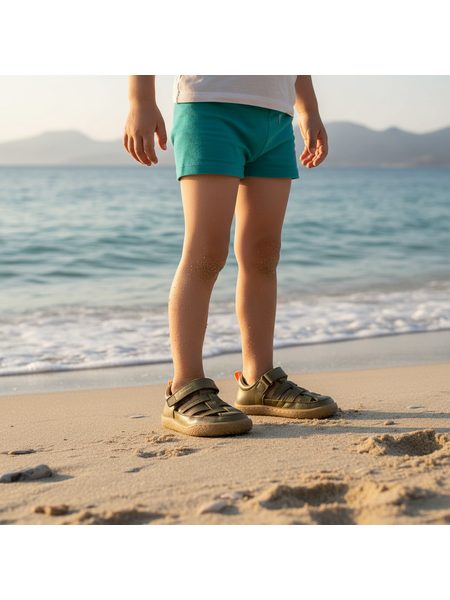 Dětské Barefoot Sandály GROUNDIES® Noto Khaki Oranžové