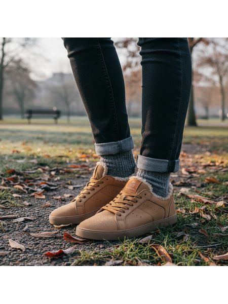 Dámské zateplené Barefoot Tenisky GROUNDIES® Universe Teddy Koňakové
