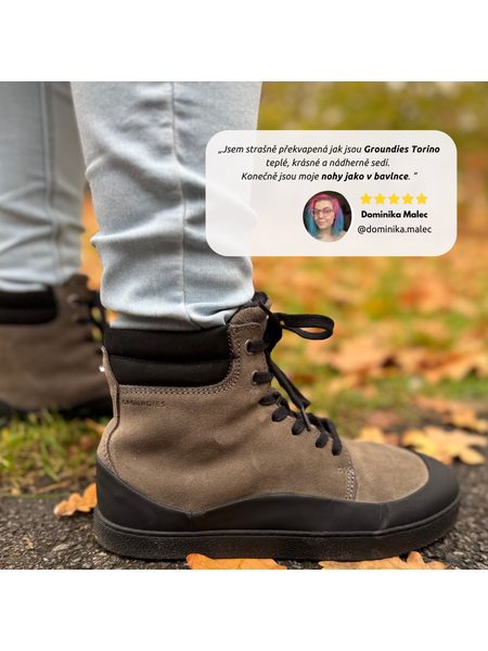 Barefoot Zateplené Kotníkové Boty GROUNDIES® Torino Šedo Černé