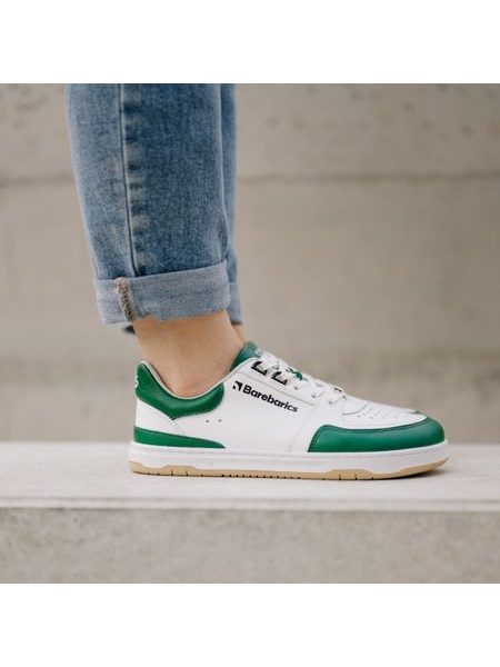 Ténis barefoot Barebarics Wave branco e verde-escuro