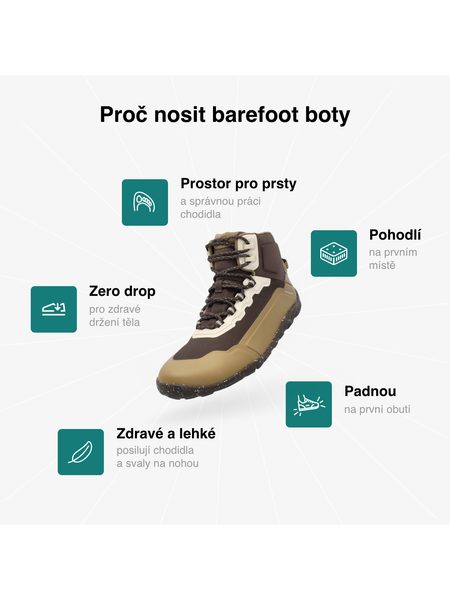 Barefoot Voděodolné Pohorky GROUNDIES® All Terrain High 2.0 Oříškově Hnědé