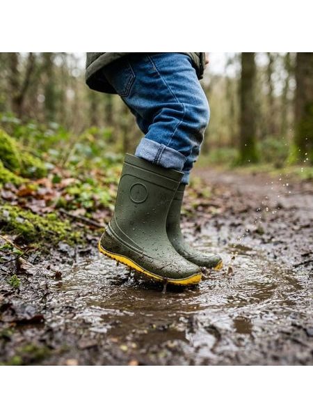 RAYVE MONSOON Army Green/Yellow | Dětské barefoot holínky